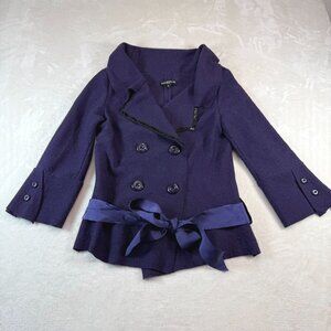 Grifflin Paris Purple Wool Blend Double Breasted Jacket Womens Small Ribbon Belt